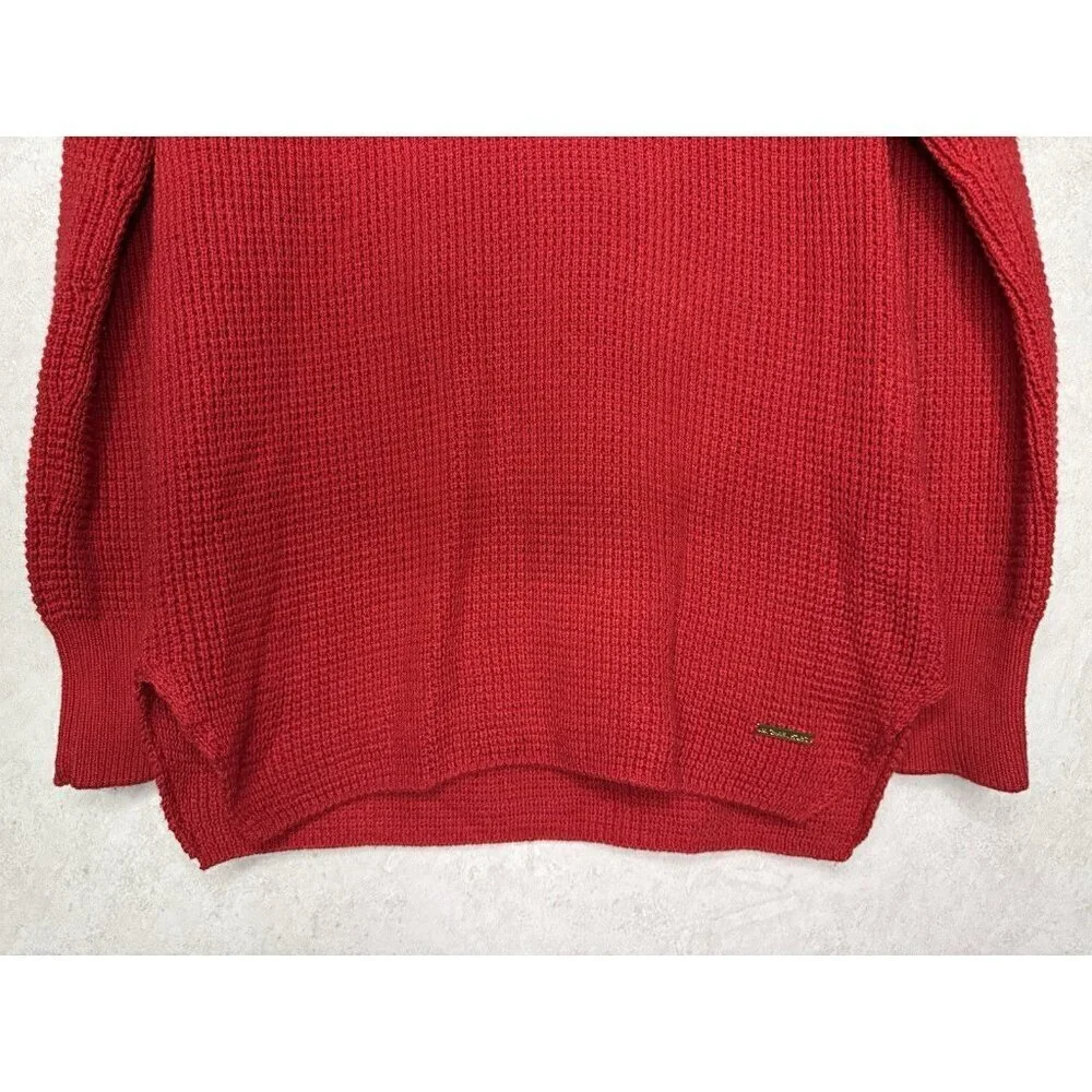 MICHAEL KORS Red Cowl Neck Knit Sweater Cotton Holiday Casual Basic Capsule S
